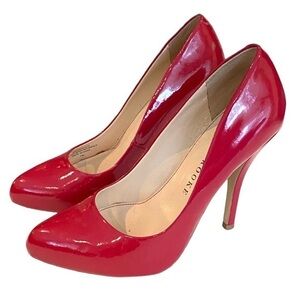 AUDREY BROOKE Red Patent Leather Round Toe Pumps